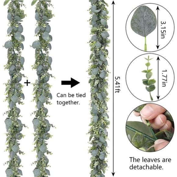 2 Pack 5.5ft Artificial Eucalyptus Garland Spring Garland Fake Greenery Wall - Picture 4 of 7